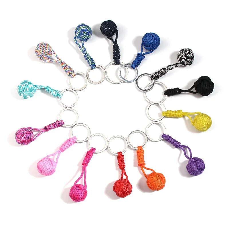 

1pcs Polyester Braided Rope Ball Key Chain Self Defense Parachute Lanyard Survival Outdoor Camping Keyring Jewelry Gifts