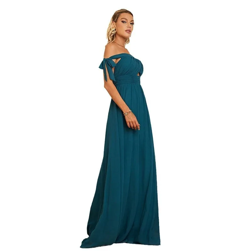 Verão feminino elegante um ombro cinto arco emagrecimento vestido de noite design sentido nicho vestido de dama de honra feminino elegante