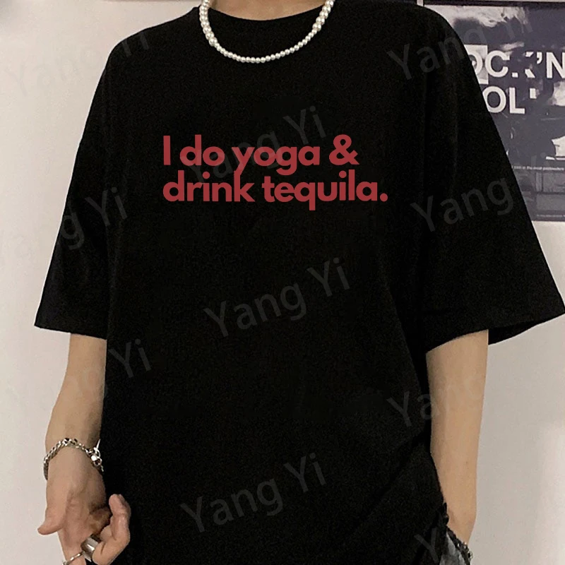 Nouveaux t-shirts tendance « I Do Yoga Drink Tequila » pour femmes et hommes, t-shirt d'été en coton, t-shirt unisexe décontracté à manches courtes et col rond