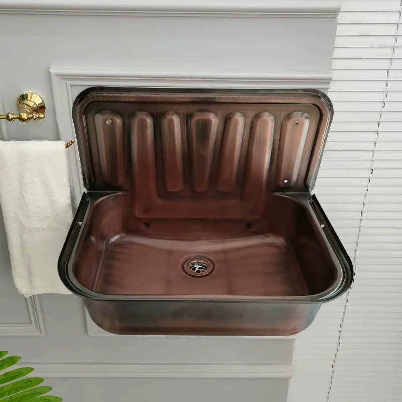 

European Style Wash Basin Vintage Red Copper Plated Nostalgic Hanging Basin Bathroom Sink Model Room Wash Face