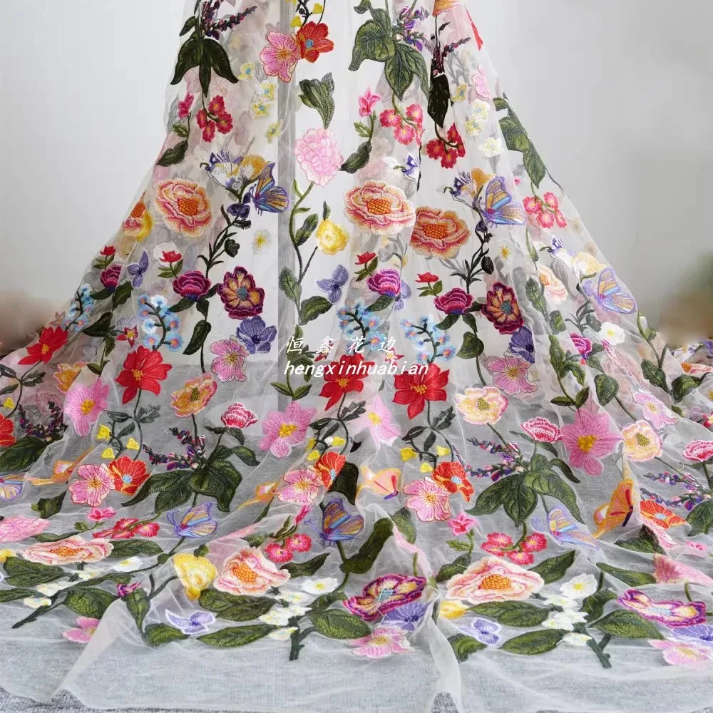 Soft gauze colorful flowers butterfly leaves embroidery lace cloth ethnic style clothing accessories