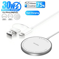 30W Magnetic Wireless Charger Pad USB + Type C PD For Magsafe iPhone 16 15 14 13 12 Pro Max Fast Charging Dock Station Chargers