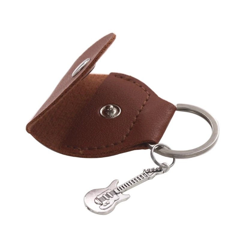 yunyun PU Leather Guitar Pick Holder with Keyring & Pendant Plectrum Key Fob Cases Bag