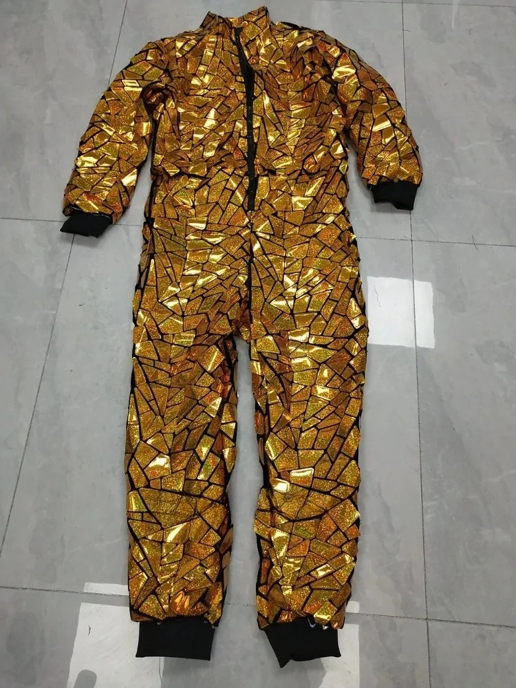 쇼걸 파티 의상 럭셔리 쇼걸 코스튬 럭셔리 파티 의상 실버 남성용 반짝이 반사 레이저 점프수트 오버올 가수 B