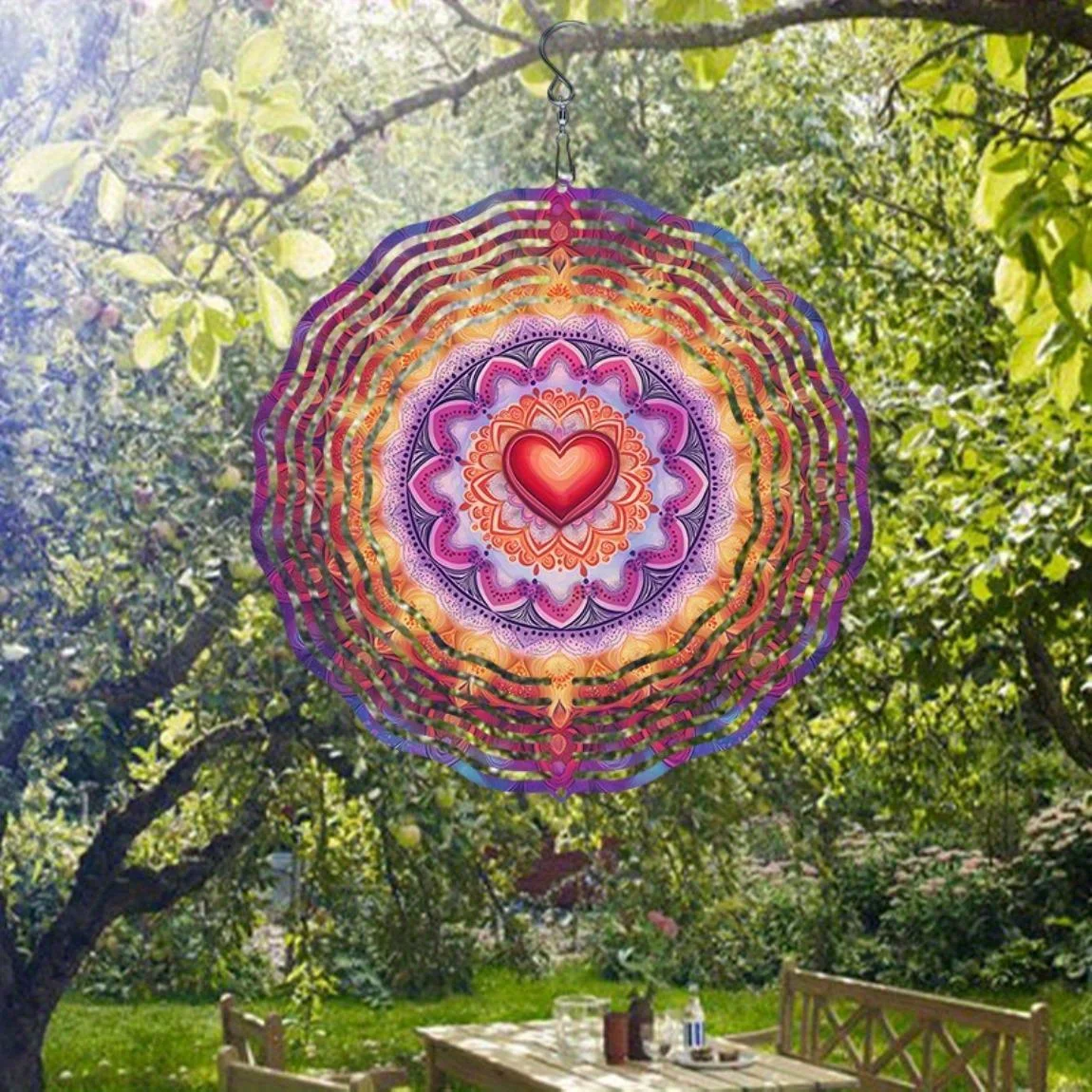 CIFBUY Metal Wind Chime Colorful Mandala 360° Rotatable Hook Easy Install Outdoor Garden Decor Hanging Ornament Art
