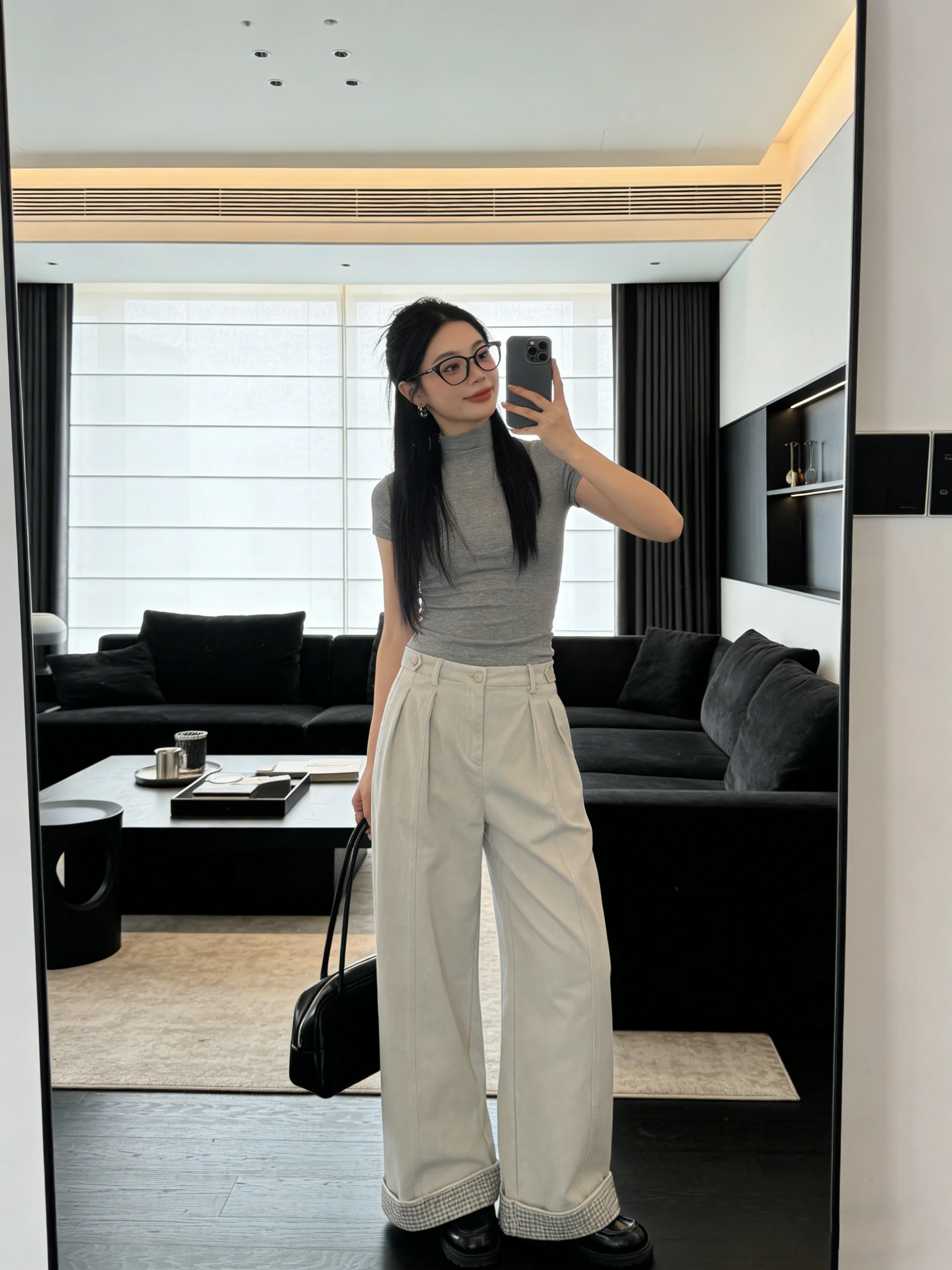 

Low Waist Wide Leg Pants Women's Summer Casual Trousers Korean Style Checkered Flip Drapey Slimming Hip Covering Button ...