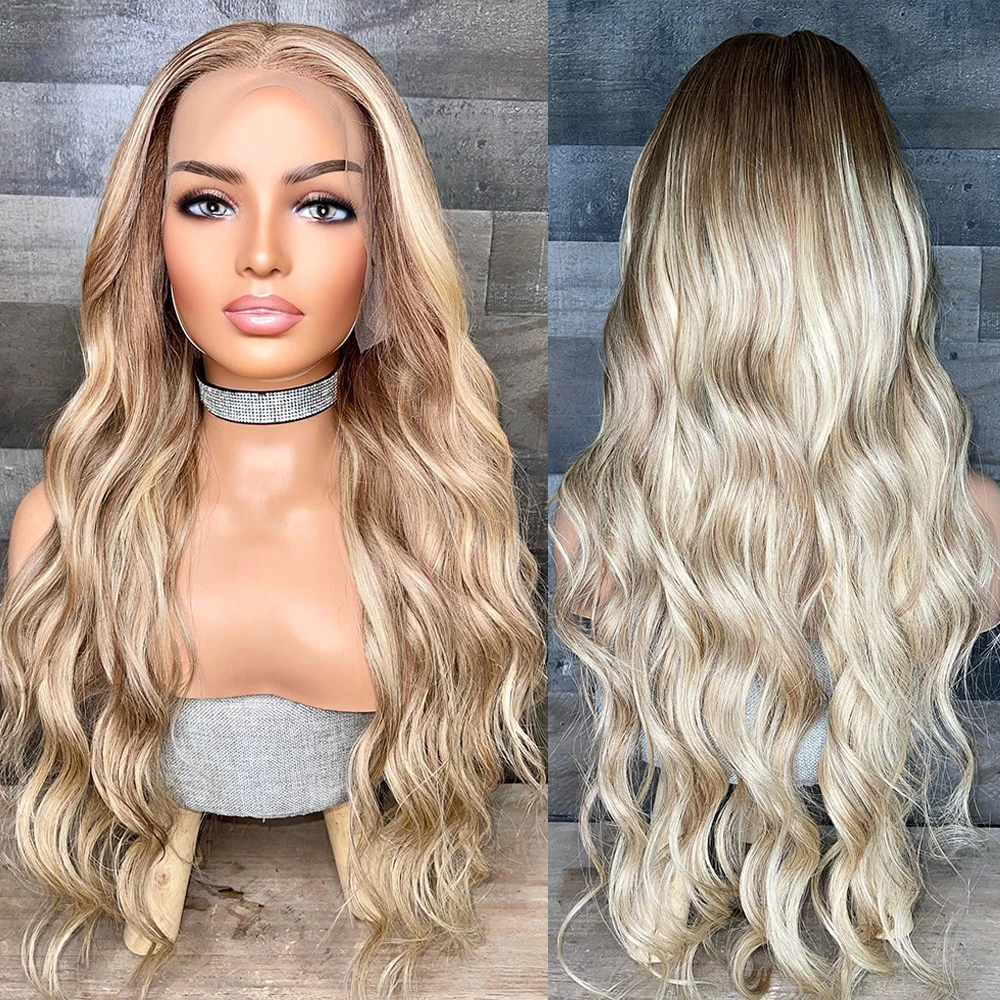 

Light Blonde Highlights Full Lace Wigs 200% Density Body Wave Glueelss 13x6 Lace Frontal Wig HD Transparent Lace Wigs for Women