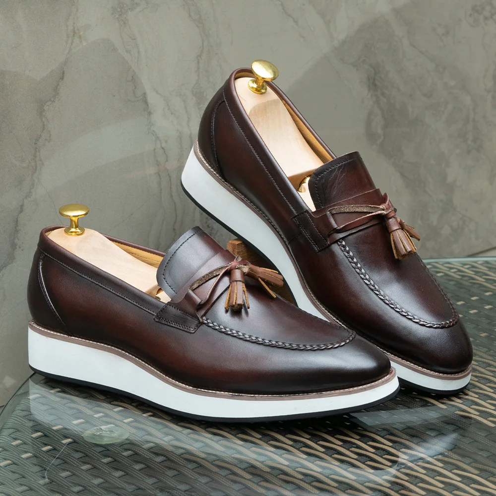 Fashio Head Layer Cowhide Genuine Low Top Business Shoes Foot Pedals Tassel Men's Casual Suede Shoes Loafers British Men's Shoes