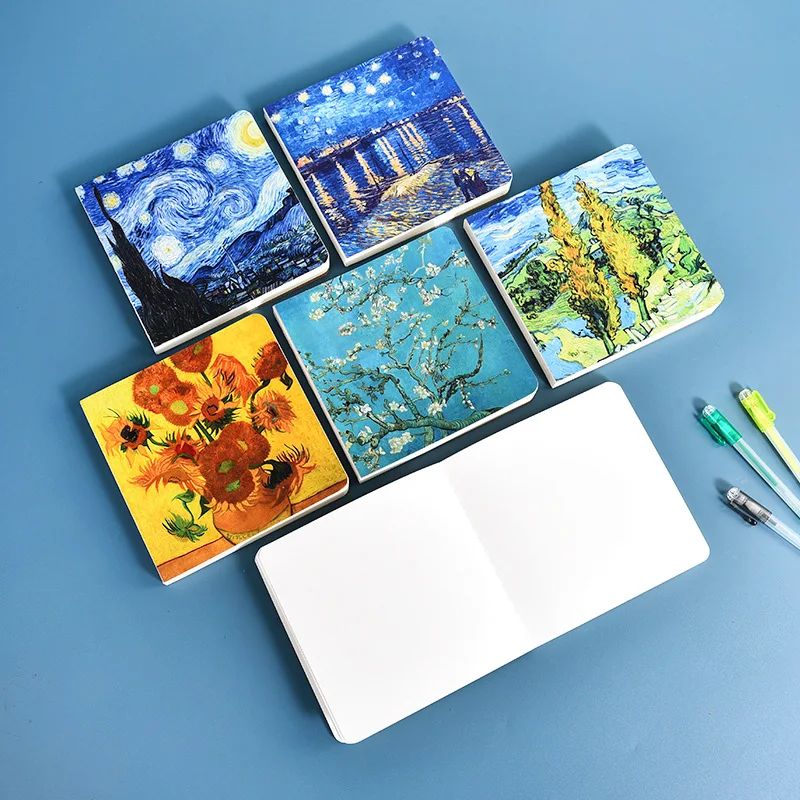 Oil Painting Blank Stamped Notebook Ins Minimalist Ledger Student Notes Notebook Schedule Stationery Office School Prize Gifts