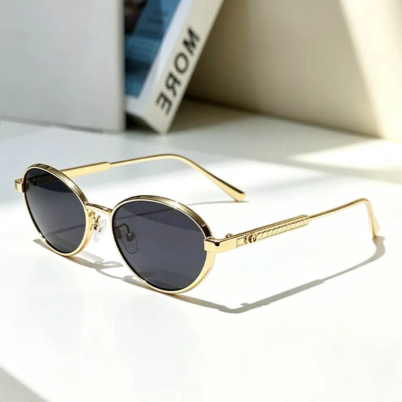 Fashion Ocean Lenses Oval Sunglasses Women Men Metal Frame Brand Design Sun Glasses Men Outdoor Selfie Sunscreen Shades UV400