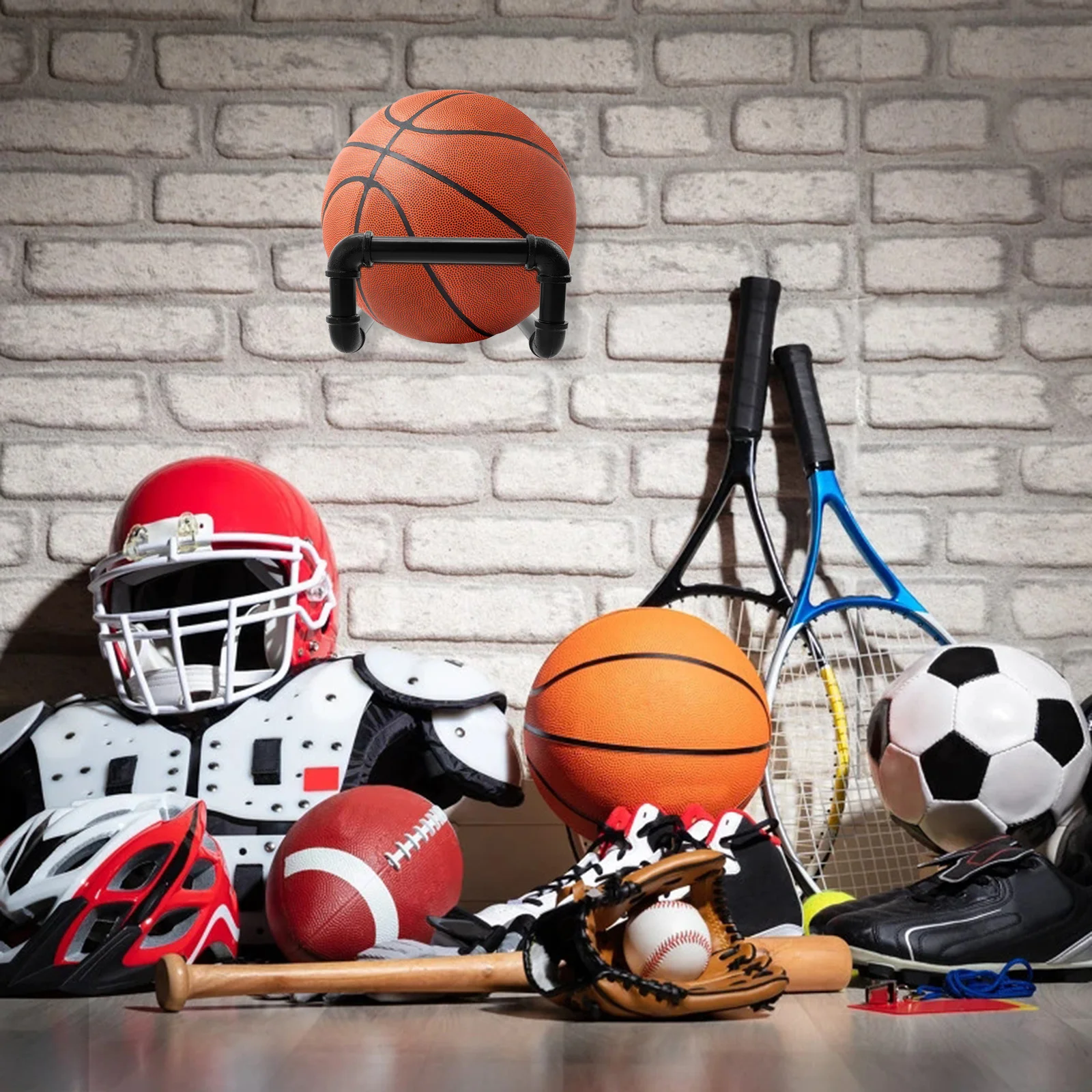 

Sturdy Iron Single-Layer Wall Hanging Stand Ball Hanger Home Decor Sports Rack Industrial Metal Basketball Holder Towel
