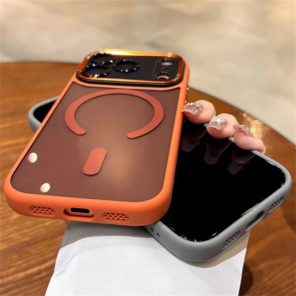 For Magsafe Translucent Metal Camera Bumper Phone Cases For iPhone 17 16 15 14 Pro Max Air Case Magnetic Shockproof Armor Cover view 5