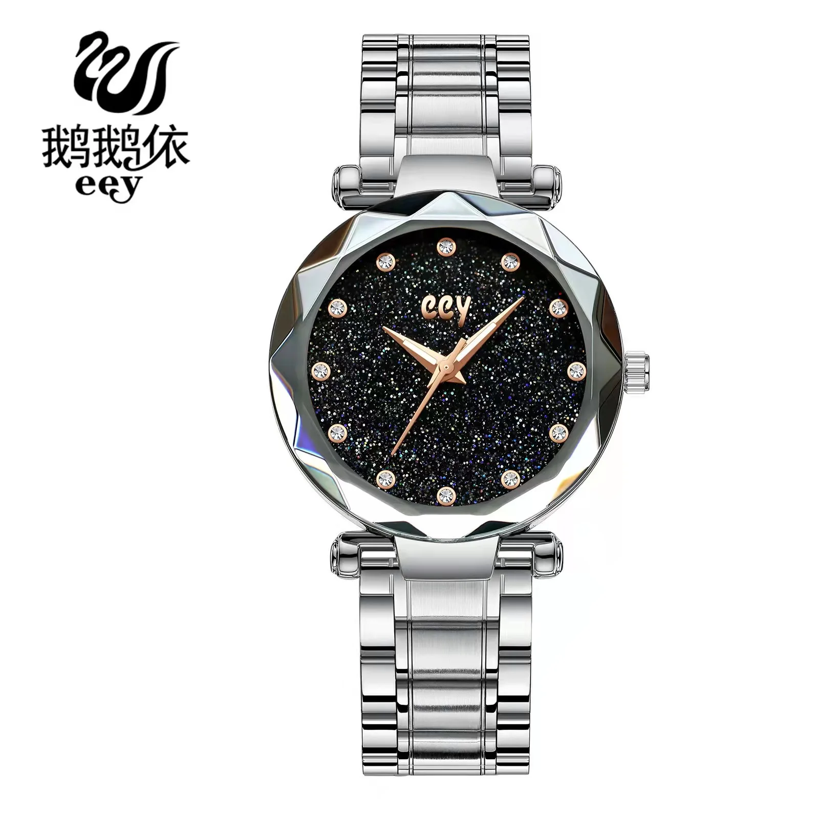 WOKAI high quality women\'s quartz folding clasp steel strap Quartz watch Female student waterproof glow-in-the-dark clock