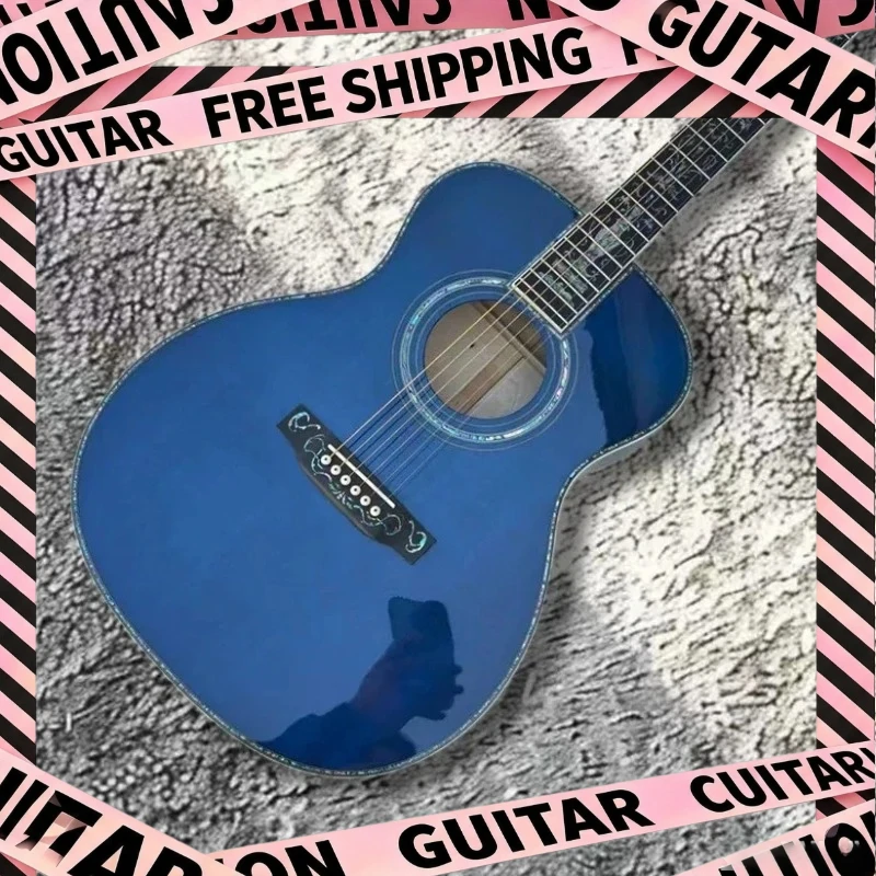 40 Inch Sky Blue OM45 Acoustic Guitar Solid Top Profile Blue Glossy Picea Asperata Body Ebony Neck Delivery Included New 2026