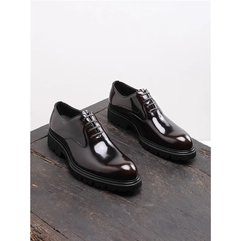 British Style Trendy Formal Business Young Commuter Shiny Oxford Groom Wedding Thick Sole Height Increasing Casual Leather Shoes