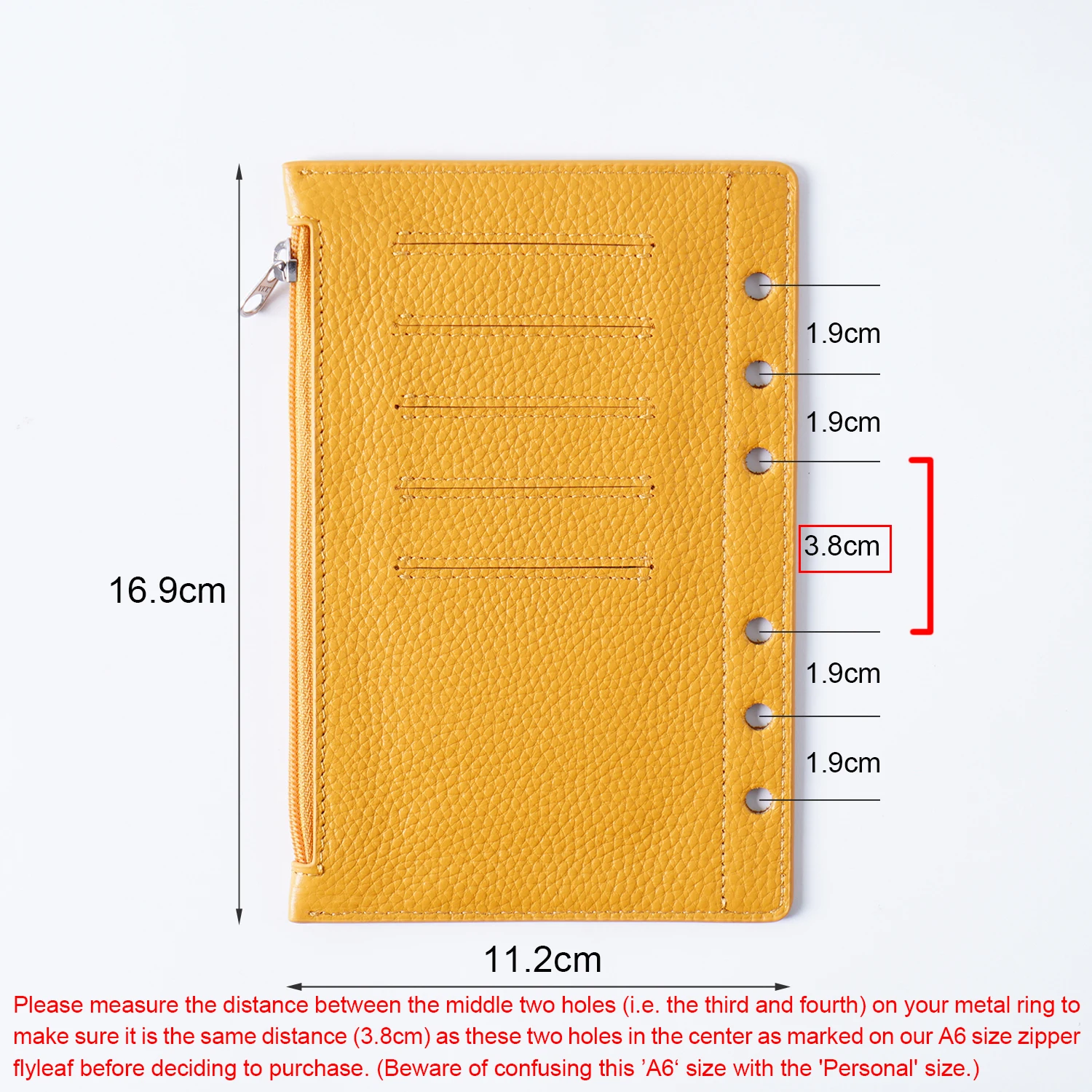 Moterm Zipper Flyleaf for A6 Size Ring Planner Genuine Pebbled Grain Leather Divider Coin Storage Bag Notebook Accessory