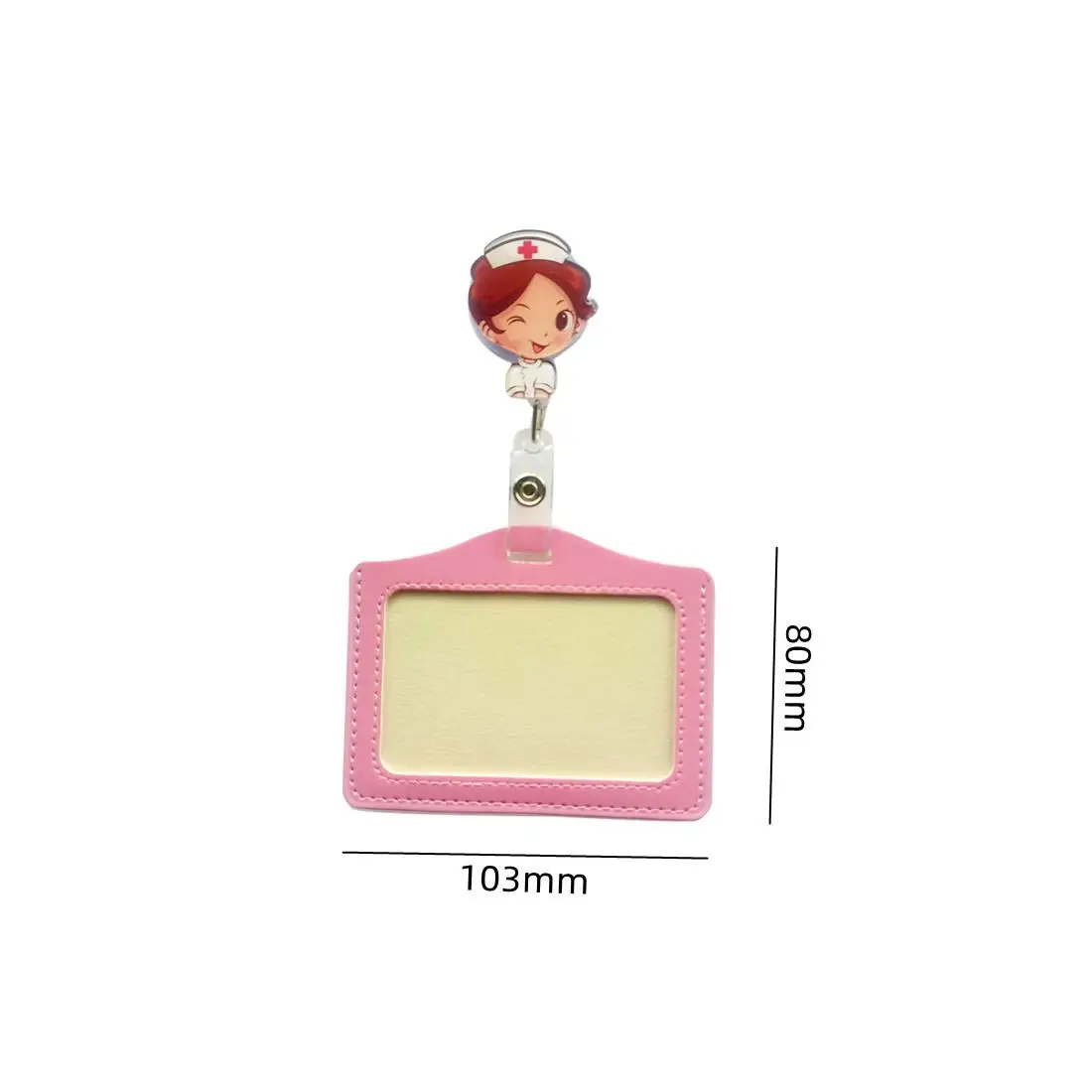 1 szt. Kreskówkowy identyfikator pielęgniarki, lekarza, szpitalny, wysuwany, z klipsem do ubrań, broszką, zawieszką, skórzany, PU, etui na identyfikator, wizytownik