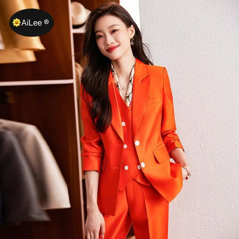 Career Women Senior Luxurious Blazer Vest Pants Set Office Lady Business Formal Tuxedo Suit Coat Winter Big Size 4XL Jacket