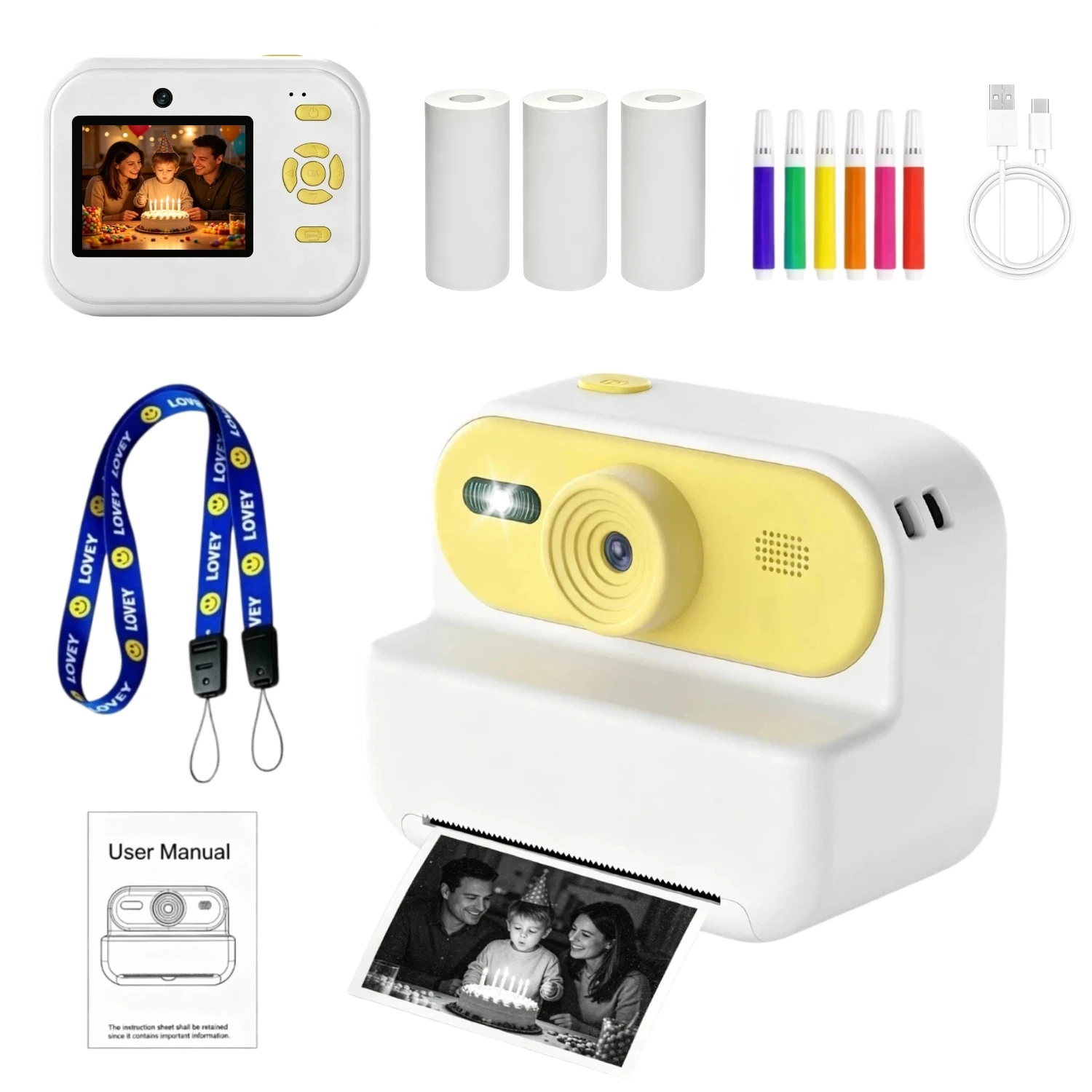 Instant Digital Camera Printing Photo for Kids Mini Portable Photography DIY 1080P HD Early Childhood Education Birthday Gifts