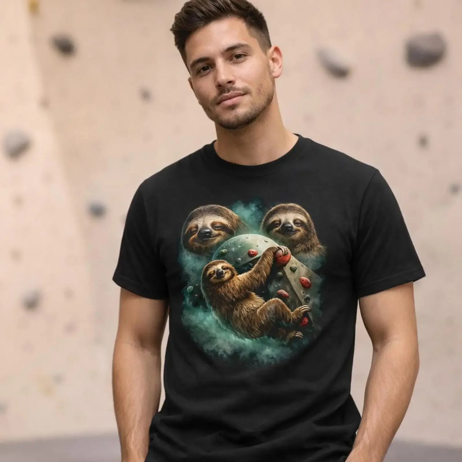 Funny Sloth Rock Climbing T Shirt Cute Climber Bouldering Lover Mountain Adventure  vintage Washed fashion Versatile Casual