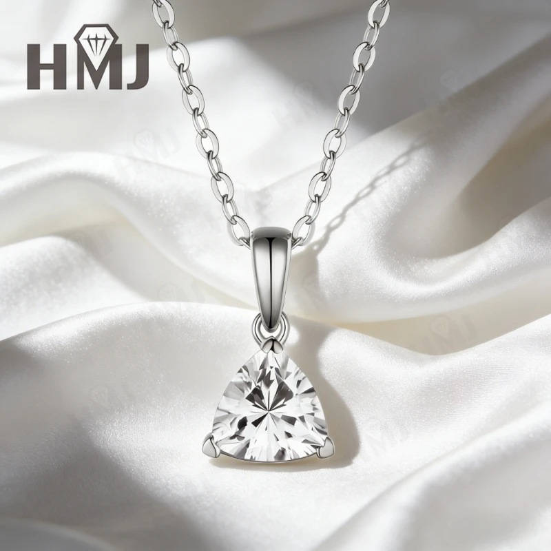 D Color 1.2ct Trillion Cut Moissanite Necklace 925 Silver/10K/14K Real Solitaire Pendant Fine Jewelry Anniversary Gift for Women