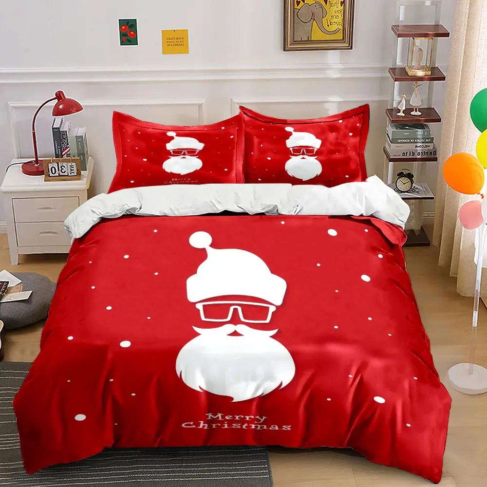 Santa Claus Silhouette with Snowy Red Background Print Duvet Cover Bedding Set Included 1*Duvet Cover 2*Pillowcases