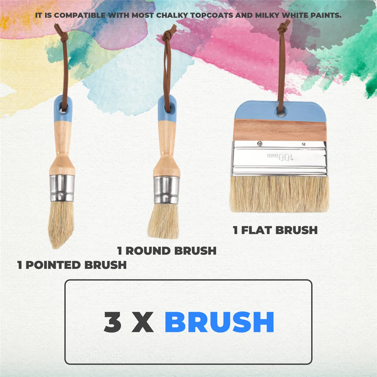 

B-T 3 PCS Chalk And Wax Paint Brushes Oval Brush for Acrylic Painting Bristle Stencil Brushes for Wood Furniture Home Decor