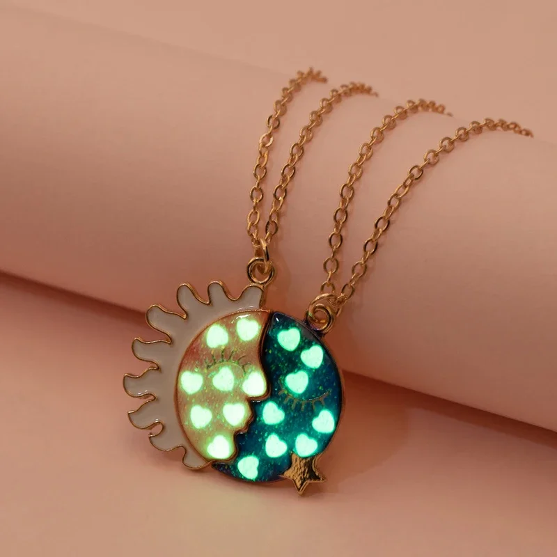 Lovecryst 3Pcs/set Luminous Forever Best Friends Friendship Heart Puzzle Pendant Necklace Matching Magnet Necklace for Girl Kids