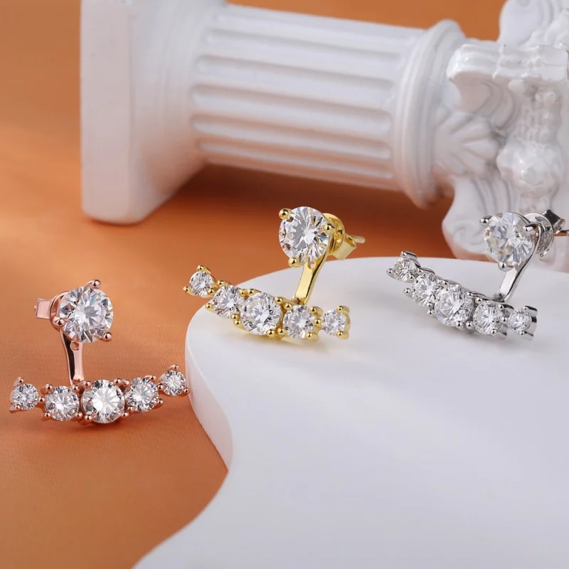 NKHOG 4.6cttw Moissanite Earrings For Women S925 Silver Stud Earring Graduated Round Cut Lab Diamond Sparkling Fine Jewelry Gift