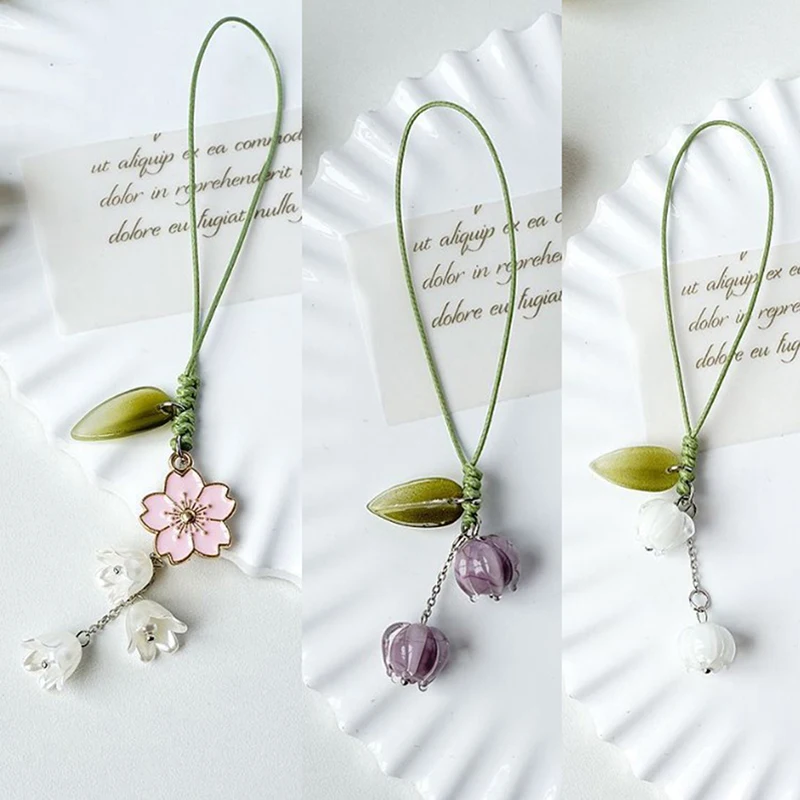 

Ремни для мобильного телефона с цветком тюльпана, очаровательный милый ремешок для мобильного телефона, ручная веревка, кавайный брелок, ремешок для телефона, модный кулон