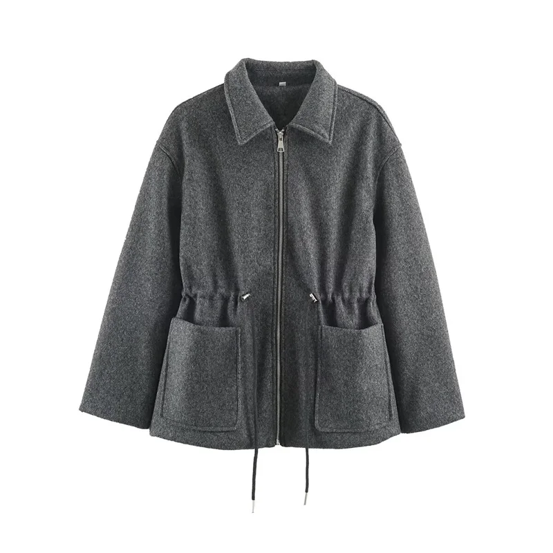 Guobioziy 2026 Fall Winter Workwear Style Coat Women Turn Down Collar Zipper Front Casual Jacket With Pockets For Weekend