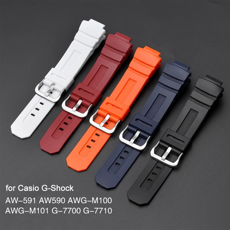 Zwarte Hars Horlogeband voor Casio G-SHOCK AW-591 AW-590 AWG-M100 101 G-7700 G-7710 Mannen Sport Waterdichte Rubberen Armband Band
