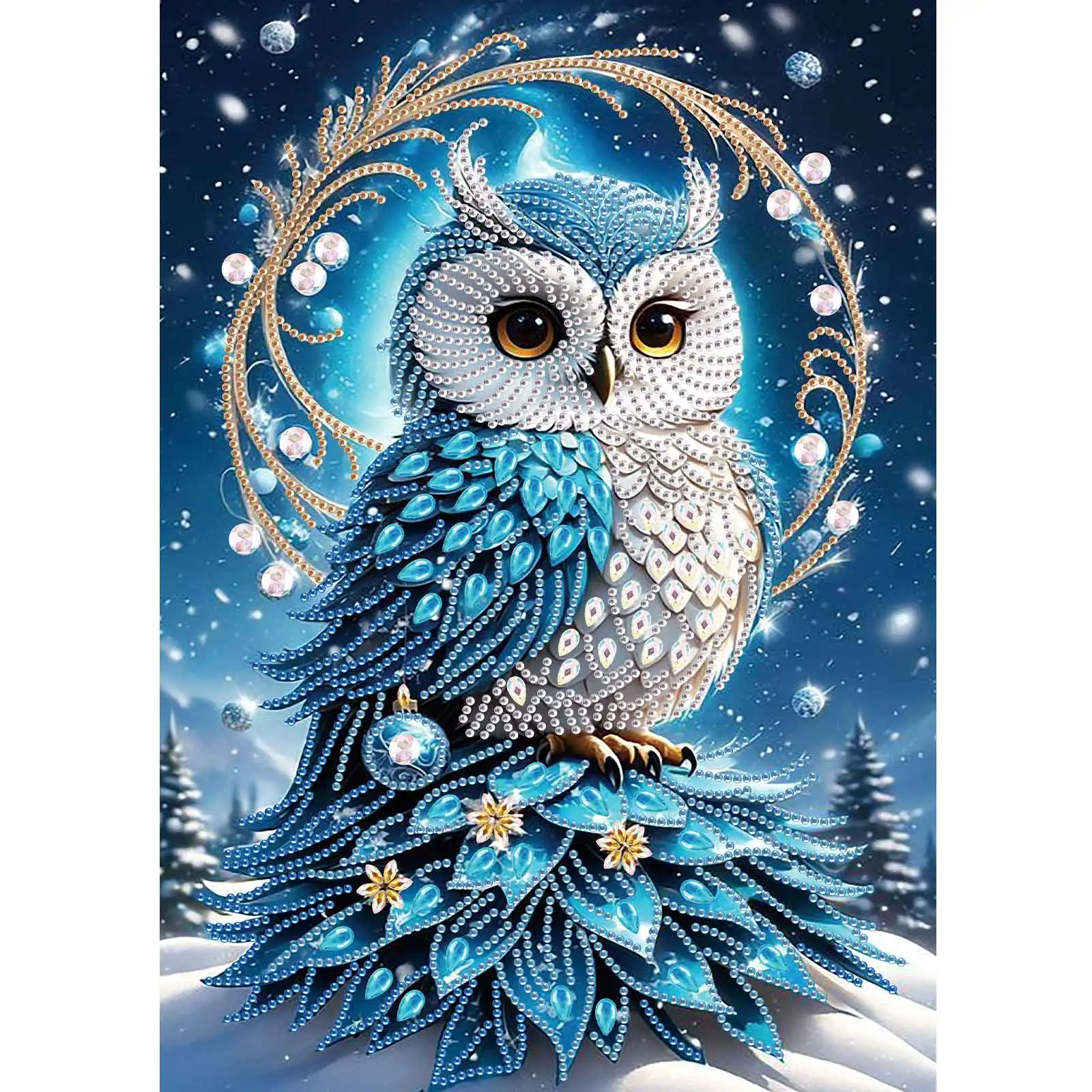 

Frameless,Special Shape Diamond Art Painting Kits For Adults,Blue Owl DIY Crystal Rhinestones Painting For Home Wall DecorationA