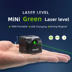 Mini LaserLevelHorizontal AndVertical CrossLines SuperPowerful Green Portable2 Line Location Line For USB Charge Magnet Fixation