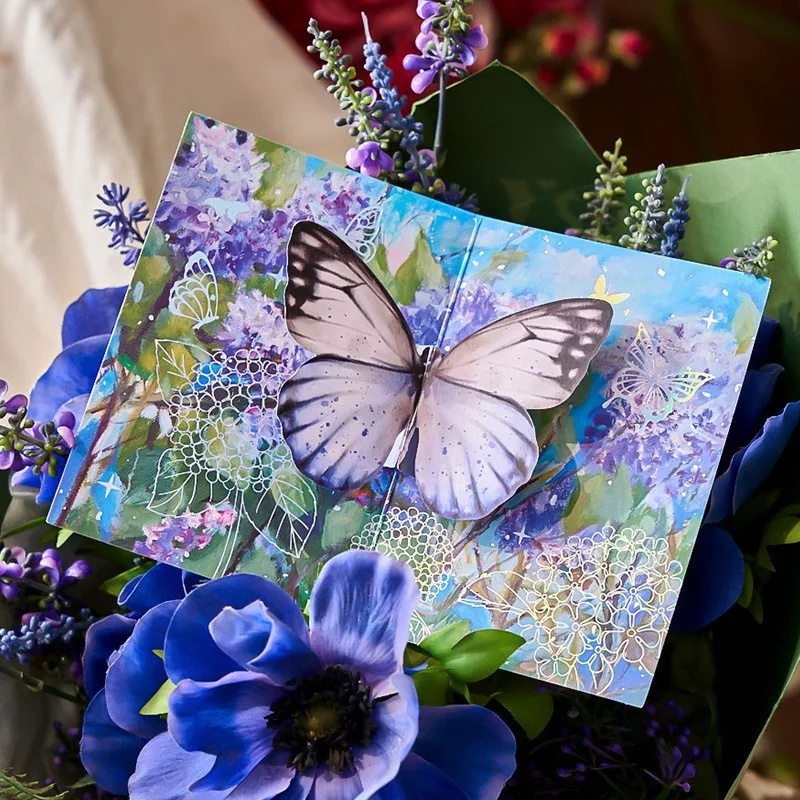 New Fantasy Butterfly Birthday Christmas Card 3D Pop-up Greeting Cards Set Postcard Party Wedding Decor Creative Gifts Cards