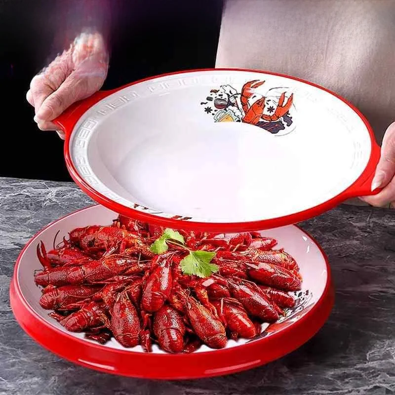 業務用大型メラミン皿-クレイフィッシュ四川火鍋用-激辛煮物専用プレート-魚介類のマリネ料理用