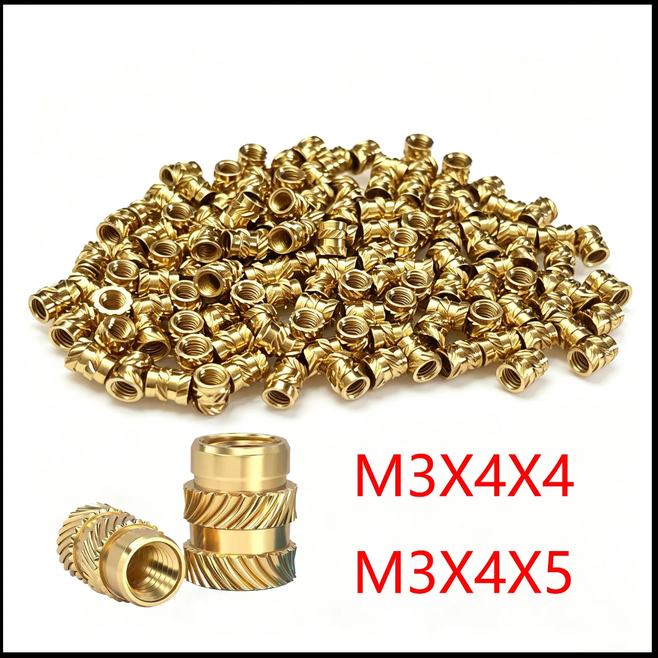 50pcs Brass Hot Melt Insert Knurled Nut M3X4X4 M3X4X5 Thread Heat Molding Double Twill Injection Embedment Nut For 3D Printer