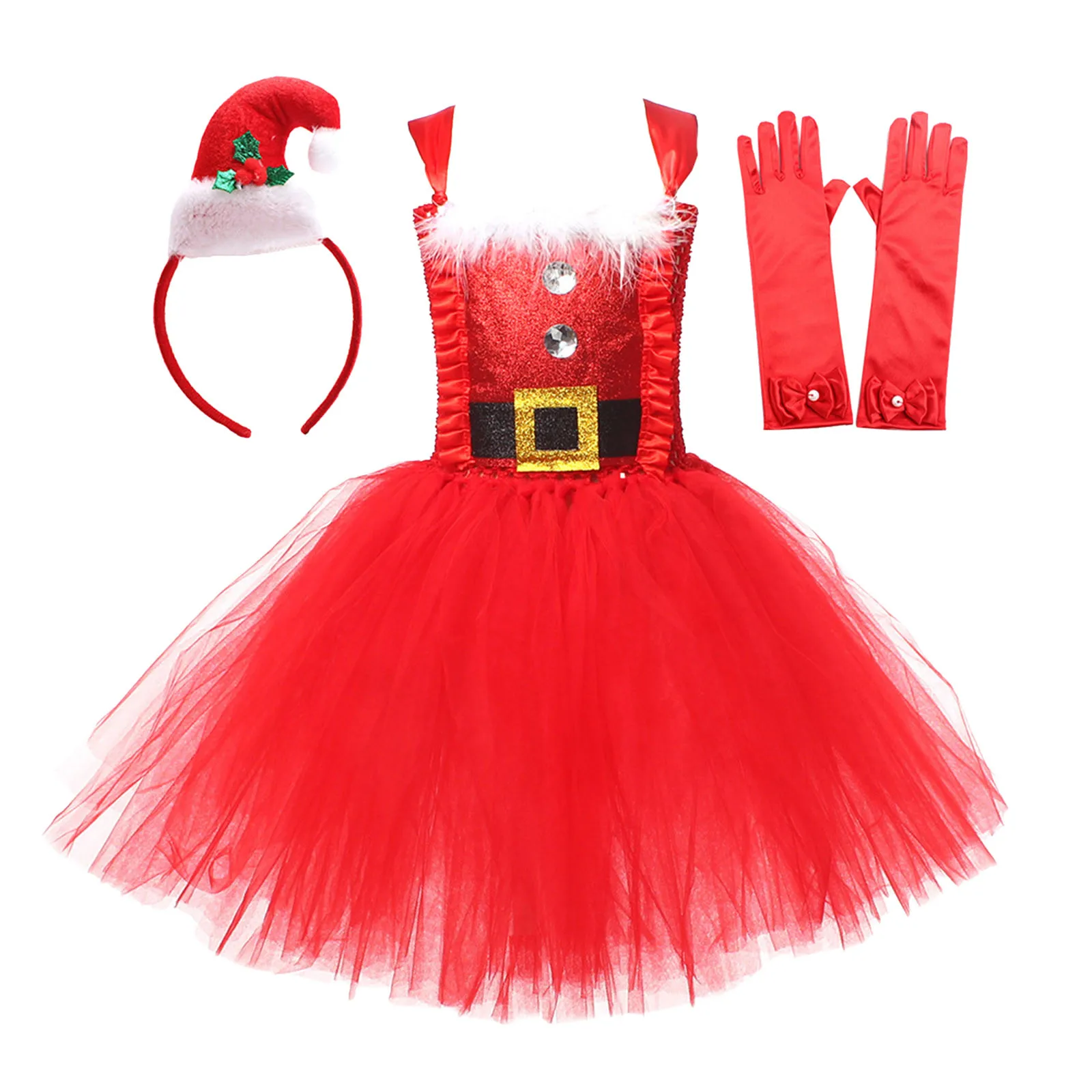 Vestido tutu de elfo de natal brilhante para meninas fantasias de papai noel para crianças aniversário roupa de halloween crianças roupas de férias de natal