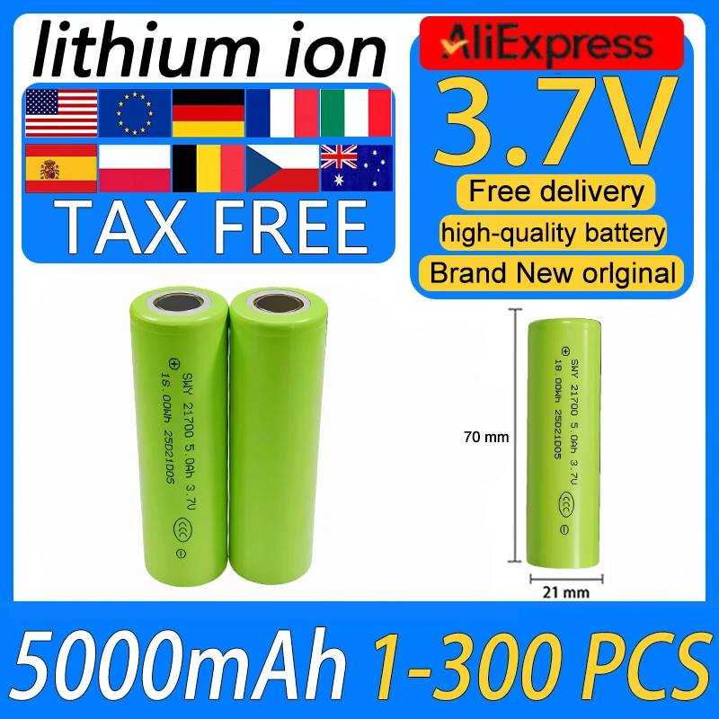 

New 21700 3.7V 5000mAh Li-ion Rechargeable Battery applicable Power cell For Flashlight Headlight Portable lithium Power Bank