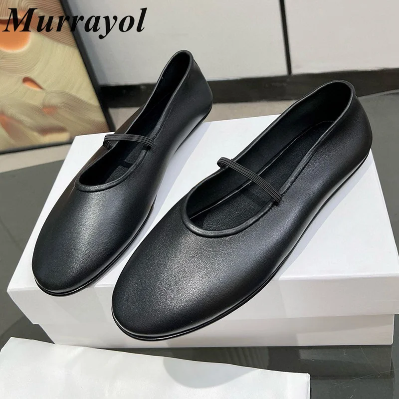 

Round Toe Genuine Leather Flat Flat Shoes Women's Elastic Band Mary Jane Shoes Spring Autumn Soft Sole Ballet Shoes Loafers