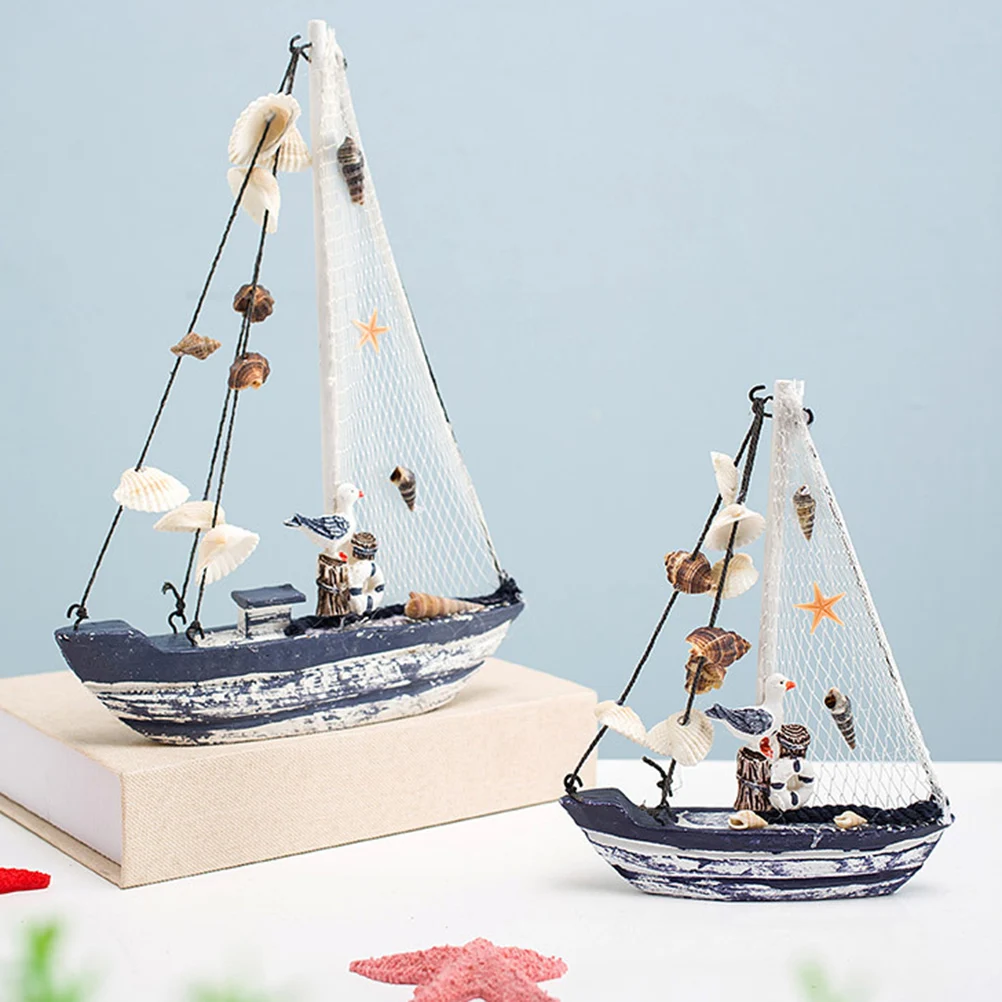 

Wooden Shell Sailboat Ship Model Home Decor Statue Small Figurine Bamboo Mediterranean Style Marine Sailing