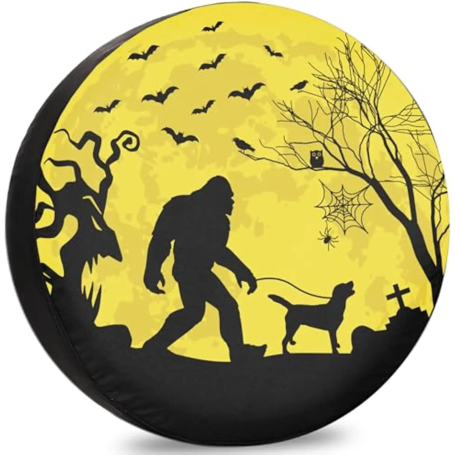 

Bigfoot Walking Dog on Moon Halloween Spare Tire Cover for RV SUV Camper Trailer Wheel