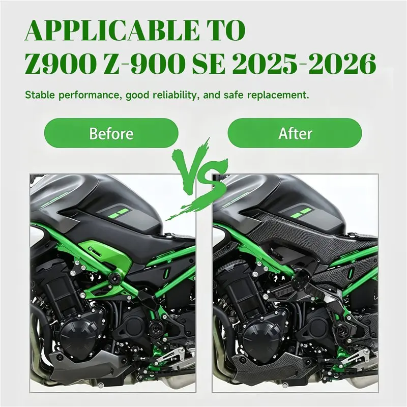 ABXN-Motorcycle Engine Front Side Trim Frame Body Cover Panel Shell Fairing For KAWASAKI Z900 Z-900 Z900 SE 25- Glossy Black