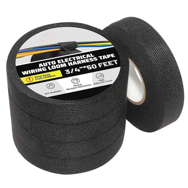 High Temperature Wire Harness Cloth Tape Automotive Cable Loom Heatproof Fabric Adhesive Tape, Engine Electrical Insulation