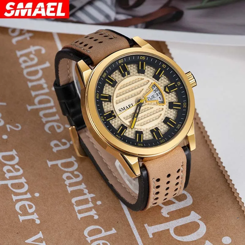New Smael Watch Outdoor Sports Quartz Watch Waterproof Calendar Leather Multifunctional Men's Wrist Watch