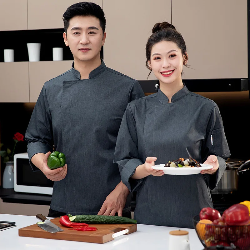 Elastic Chef Workwear for Men, Kitchen Uniform, Baking Pastry, Back Kitchen, Catering, Pastry Chef, Long Sleeve, Autumn Winter O