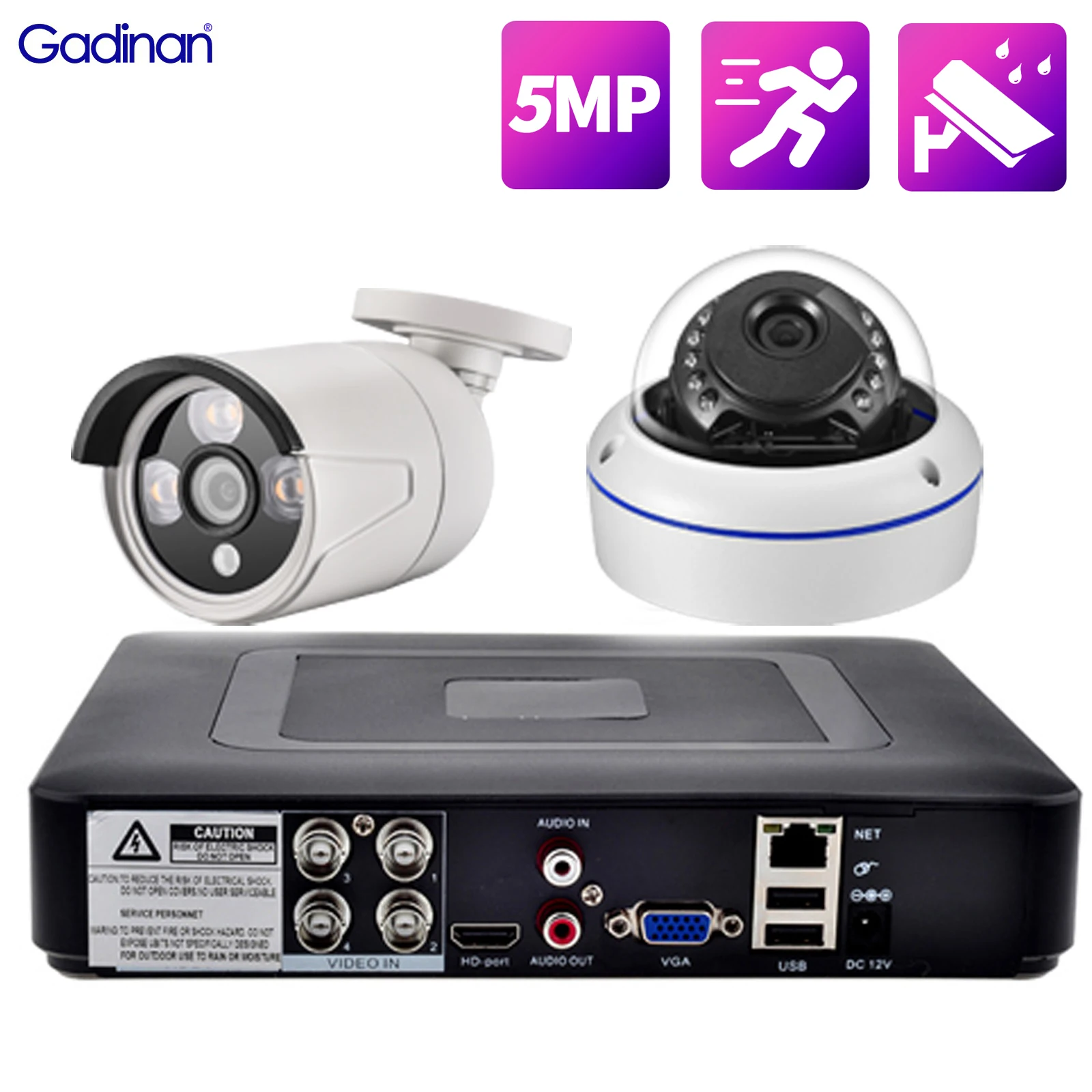 Gadinan 5 in 1 DVR 3.6MM Lens Infrared AHD Camer Motion Detection Record Waterproof Security Video Surveillance Set 4CHDVR CCTV