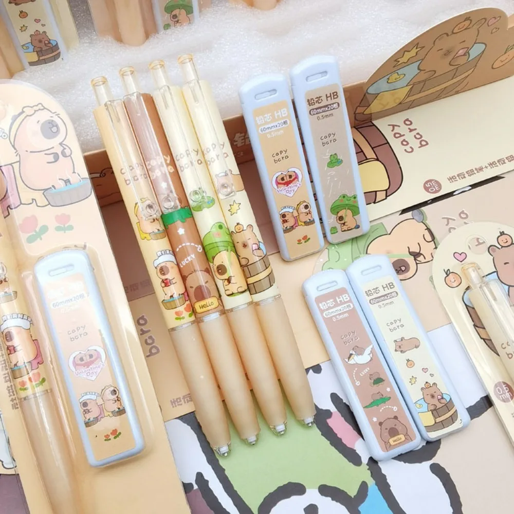 

Soft Capybara Mechanical Pencil Set Continuously Core Cartoon Stationery Propelling Pencil 0.5mm Leads Movable Pencil Gift