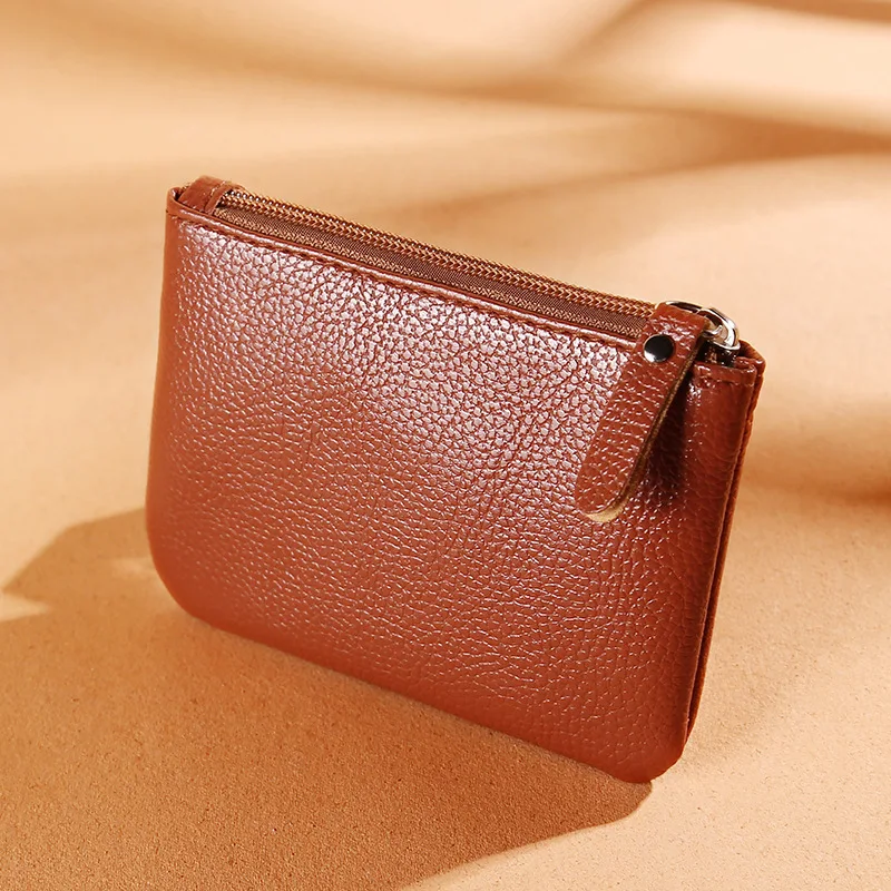 Unisex Leather Zip Pouch Men Women Small Pebbled Wallet Ladies Mini Card Holder Coin Purse Daily Storage Clutch Bag Pack