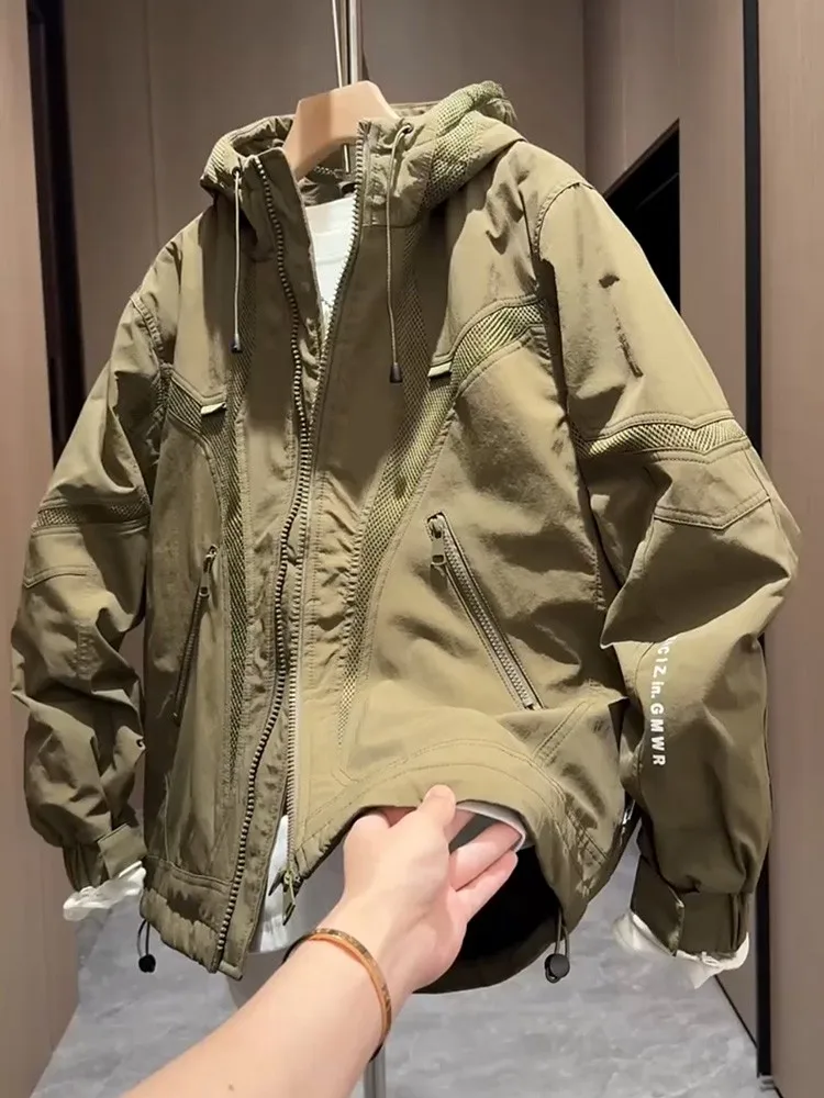 

Мужская модная хлопковая куртка с капюшоном 2025: плотная, в стиле пэчворк, повседневная, свободного кроя, молодежная верхняя одежда из хлопка.